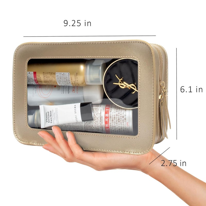 LETGO Clear Makeup Bags, TSA Approved Toiletry Bag with Zipper, Clear Makeup Organizer Fit Carry-on Travel Essentials,Clear Cosmetic Bags for Women Men (O-Gold) - Image 2
